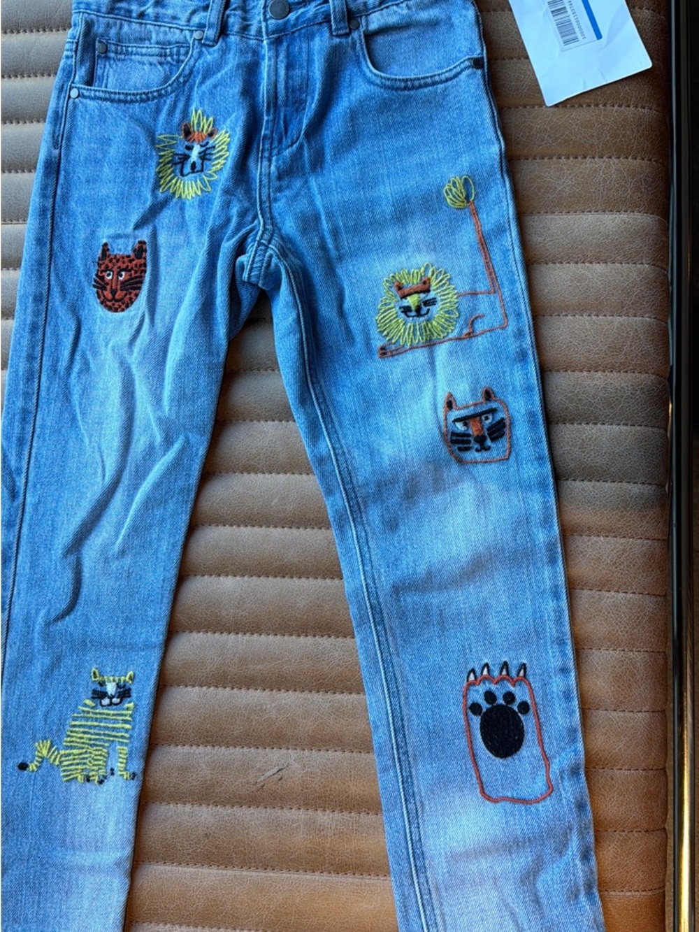 NWT Stella McCartney Girl's 8 Wild Cat Embroidered Jeans